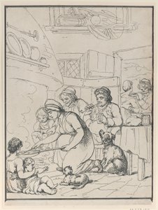 Cottagers, with Fireside by Henri Merke