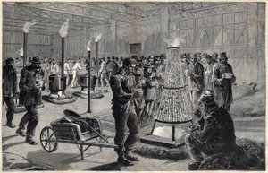 Night Asylum of the Palace of Liberal Arts at Champs de Mars in 1891 (Drawing by Henri Meyer, Engraving by Navellier in 