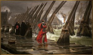 Richelieu on the dike of La Rochelle, painting by Henri Motte