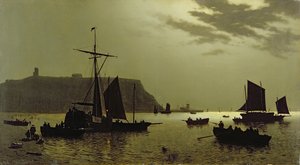 Scarborough Castle Hill and Harbour by Moonlight
