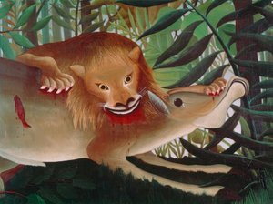 The Lion, Hungry, Attacks the Antelope by Henri Rousseau