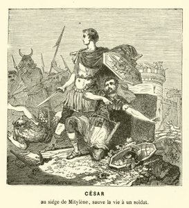 Julius Caesar Saving the Life of a Soldier at the Siege of Mitylene, Lesbos, Greece, 81 BC by Henri de (after) Montaut