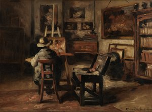 The Studio of Ferdinand De Braekeleer I, Father of the Painter by Henri de Braekeleer