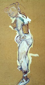 Trapeze artist adjusting her shirt by Henri de Toulouse Lautrec