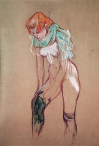 Woman Pulling Up Her Stocking