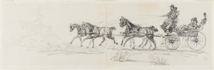 Horse-Drawn Carriage Preceded by Single Rider (recto); Man Riding Horse with a Blanket and Sketches of Heads, Horses and Triumphal Arch (verso) by Henri de Toulouse Lautrec