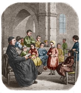 The catechism, Engraving of 1860 after the painting by Henriette Browne by Henriette Browne