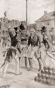 Brigadier General William Hull surrenders the fort and town of Detroit, Michigan, America during The Siege of Detroit, from The History of Our Country, published 1905