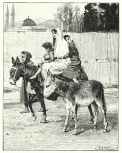 Several persons riding upon an ass