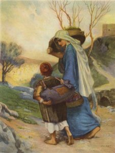 Woman of Siloam Taking Home Food (colour litho)