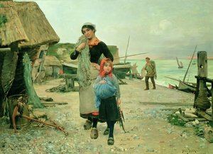 Fisherfolk Returning with their Nets, Etretat by Henry Bacon