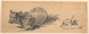 Study of a Young Bull Lying in a Meadow by Henry Bernard Chalon