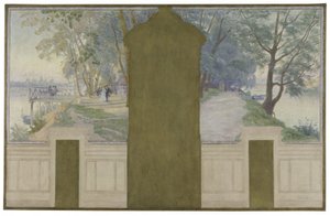 Sketch for the marriage hall of the Asnières town hall: Landscapes. The Seine with the Saint-Ouen and Courbevoie bridges, circa 1900 by Henry Bouvet