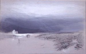 Landscape with River and Bridge: Rain coming on by Henry Bright