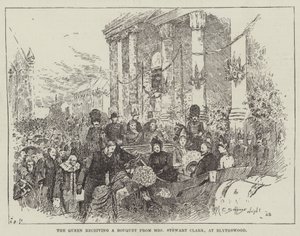 The Queen receiving a Bouquet from Mrs Stewart Clark, at Blythswood by Henry Charles Seppings Wright