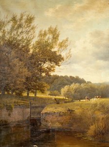Wooded Landscape with Boy Fishing in a Lock by Henry Cheadle