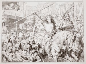 How Hereward Turned Berserker, Illustration from Hereward the Great by Charles Kingsley, Engraved by C.G. Lewis by Henry Courtney Selous