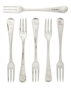 Set of George III colonial Old English pattern dessert forks, Gibraltar, c.1790 by Henry Cowper