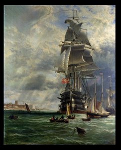 H.M.S. St. Vincent at her Moorings off the Entrance to Haslar Creek, Portsmouth by Henry Dawson