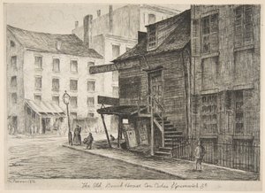 The Old Beach House, Corner of Cedar and Greenwich Streets, from "Scenes of Old New York" by Henry Farrer