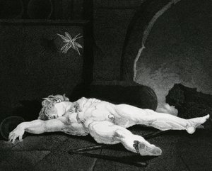 Puck Basking Asleep Before the Country Hearth, engraved by Moses Haughton Jr.