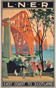 A London and North Eastern Railway poster advertising east coast journeys to Scotland by Henry George Gawthorn