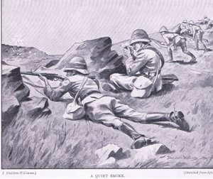 A Quiet Smoke, from After Pretoria: The Guerilla War published by Harmsworth Bros Limited by Henry Inglis Jodrel Sheldon Williams