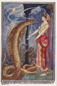 Queen of Snakes, Give me back my husband, illustration from The Olive Fairy Book by Andrew Laing, 1907 by Henry Justice Ford