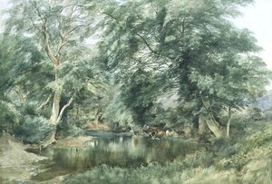 Landscape with Deer Drinking from a River by Henry Jutsum