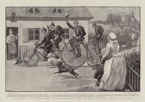 Bicycles in the German Army, Soldiers returning Home on Furlough Riding through a Village