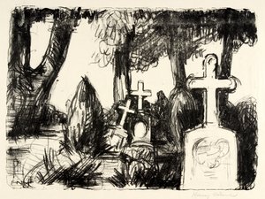 Cemetery with Three Tombstones