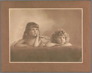 Portrait of Agnes Renée and Irène Heloïse Pauw van Wieldrecht, Daughters of the Photographer, in a Pose Derived from the Putti on the Sistine Madonna by Raphael (Dresden, Galerie Alte Meister) by Henry Pauw van Wieldrecht