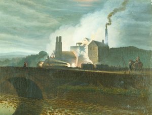Moonlit Landscape, Possibly of the Nantyglo Ironworks, Monmouthshire by Henry Penry Williams
