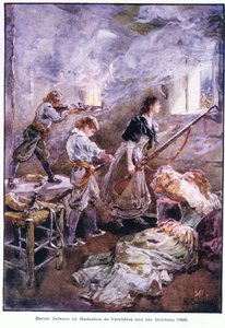 Heroic defence by Madeleine de Vercheres and her brothers 1692, c.1920