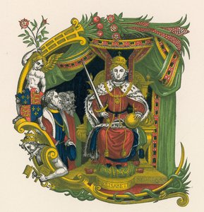 Ornamental Letter E, Incorporating Portrait of Queen Elizabeth I