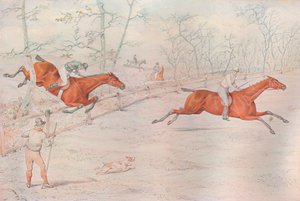 A Steeplechase: Covering a strong bullock fence. Down for a hundred!, 1927 by Henry Thomas Alken