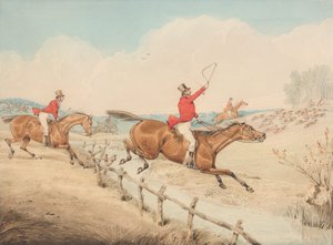 Jumping a Low Rail and a Brook by Henry Thomas Alken