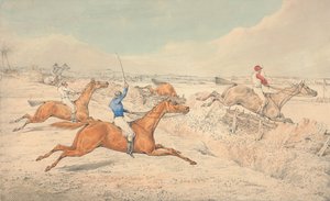 Steeplechasing: Four Riders Taking a Ditch and an Oxer by Henry Thomas Alken