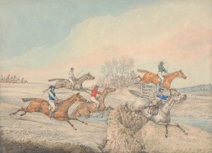 Steeplechasing: The Field Taking a Stone Wall and Gate by Henry Thomas Alken