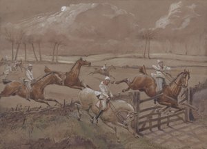 The Last Field near Nacton Heath, plate 3, from The First Steeple Chase on Record, engraved by J. Harris, printed by Ackermann, London in 1839 by Henry Thomas Alken