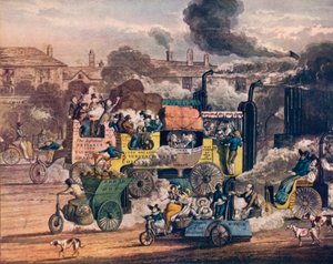 The Progress of Steam - A view in White Chapel Road by Henry Thomas Alken