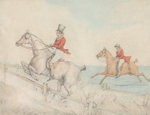 Two Riders Taking a Double Fence by Henry Thomas Alken