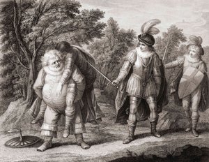 Falstaff with the Body of Hotspur on His Back by Henry William (after) Bunbury