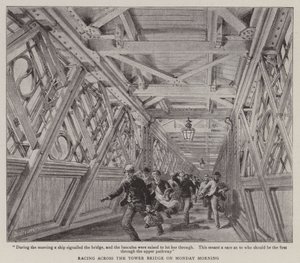 Racing across the Tower Bridge on Monday Morning by Henry William Brewer