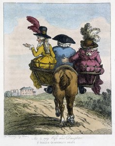 Me with My Wife and Daughter - in Caricatures Anglaise sur les Manners de Riding a Horse, Illustrated by H. W. Bunbury, Edited by John Stockdale