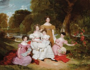 Group Portrait of the Ward Hunt Family in a Landscape Before a River by Henry Wyatt