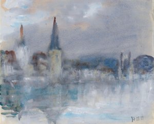 The Chapel Bridge and Cathedral, Lucerne, Switzerland, on a Wet Day by Hercules Brabazon Brabazon