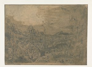 Rocky Landscape with a Man Walking to the Right (First Version) by Hercules Segers