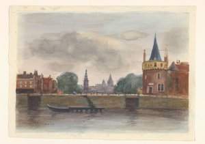 View of the Schreierstoren in Amsterdam by Herman Eduard Knaake (signed by artist)