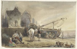 Beach Scene with Boats and Fishermen by Herman Frederik Carel ten Kate